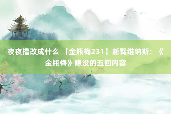 夜夜撸改成什么 【金瓶梅231】断臂维纳斯：《金瓶梅》隐没的五回内容