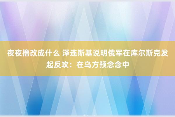 夜夜撸改成什么 泽连斯基说明俄军在库尔斯克发起反攻：在乌方预念念中