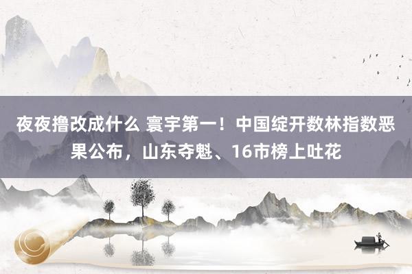 夜夜撸改成什么 寰宇第一！中国绽开数林指数恶果公布，山东夺魁、16市榜上吐花