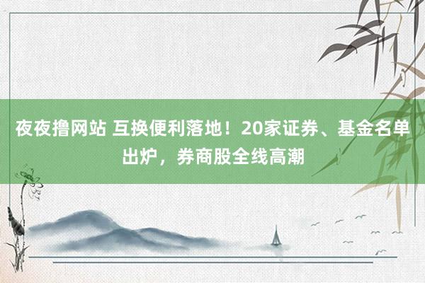 夜夜撸网站 互换便利落地！20家证券、基金名单出炉，券商股全线高潮