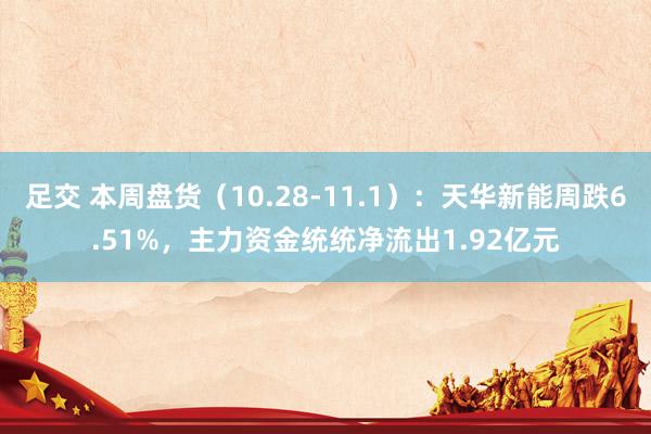 足交 本周盘货（10.28-11.1）：天华新能周跌6.51%，主力资金统统净流出1.92亿元