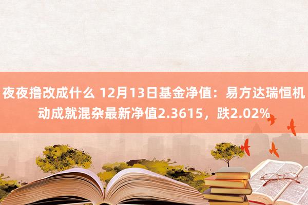 夜夜撸改成什么 12月13日基金净值：易方达瑞恒机动成就混杂最新净值2.3615，跌2.02%