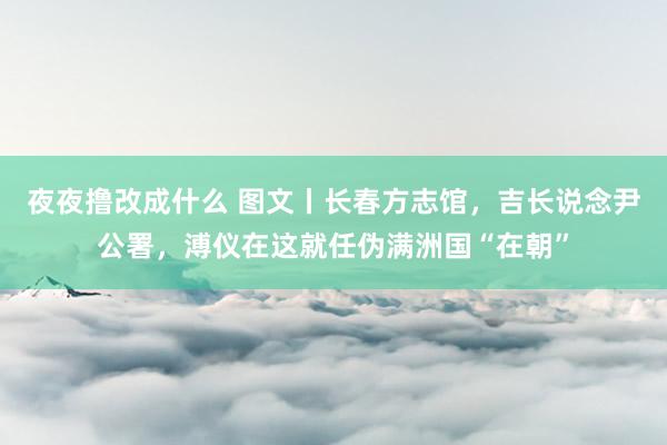 夜夜撸改成什么 图文丨长春方志馆，吉长说念尹公署，溥仪在这就任伪满洲国“在朝”