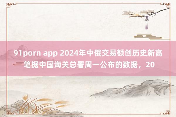 91porn app 2024年中俄交易额创历史新高 笔据中国海关总署周一公布的数据，20